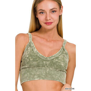 Washed Ribbed Seamless V-Neck Cropped Cami Zenana